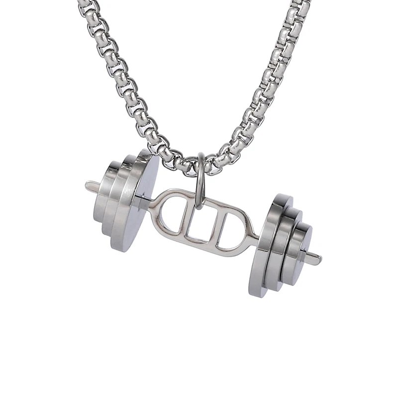 US7 Gym Fitness Necklaces& Pendants Men Stainless Steel Body Gym necklace for men Barbell Pendant Sport Jewelry