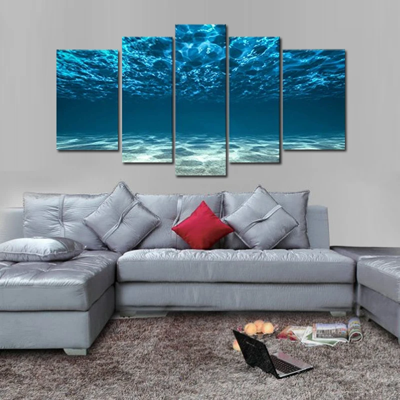 Картина на стену рисунок с изображением дна синего океана под поверхностью 5