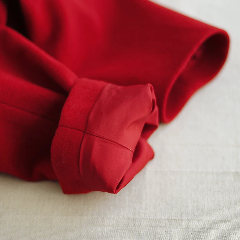 Once the New Retro coat collar suit slow homemade woolen loose cocoon shaped long red knee | Женская одежда