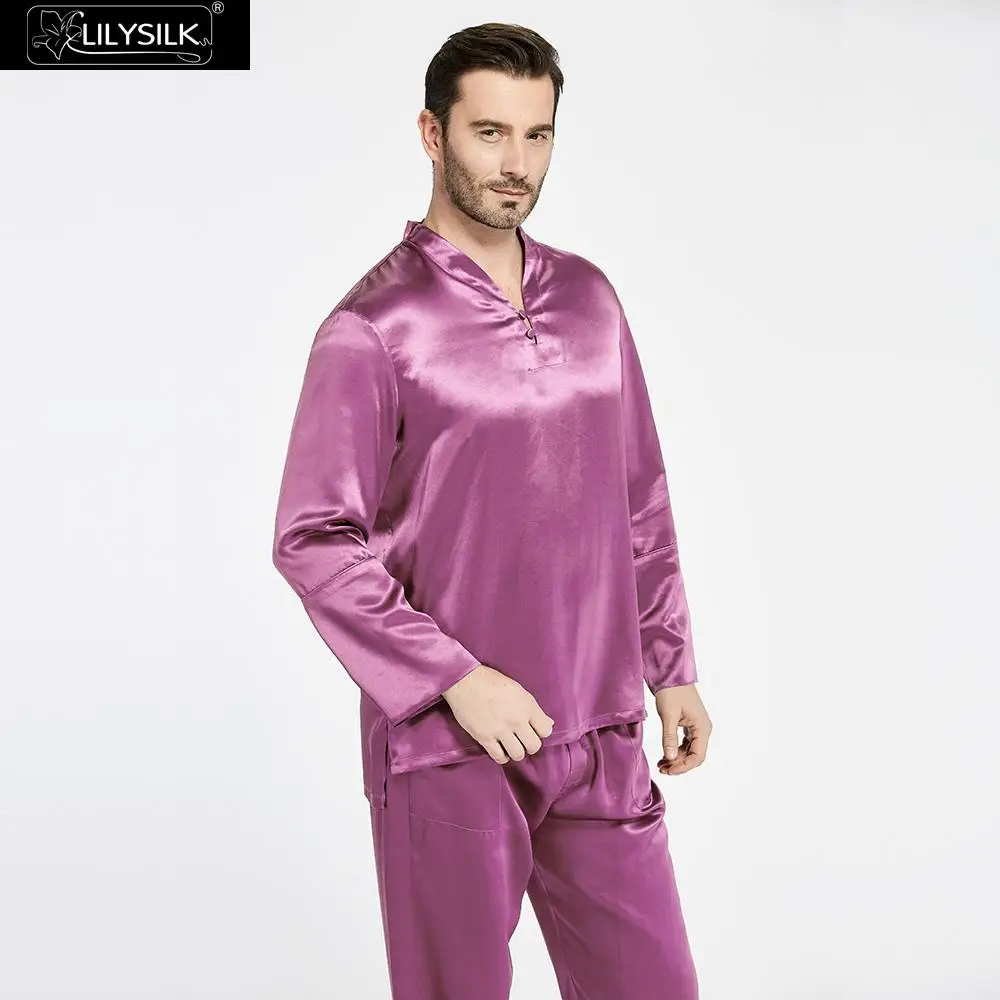 Violet LilySilk пижама мужская белье костюм домашняя одежда для мужчн Пижамный комплект шелк 22 momme китайский Стиль - Цвет: Violet
