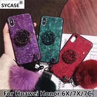 SYCASE роскошный эпоксидный модный красный зеленый фиолетовый phonecase для Huawei Honor 6X 7X 7C Чехол горный хрусталь Стенд волосы мяч мягкий чехол