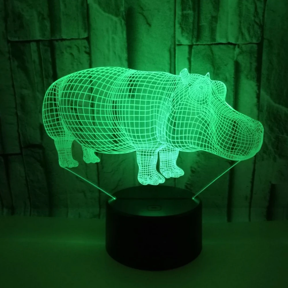Бегемот 3D Lampen 7 цветов USB ночник Светодиодная лампа для детей день рождения