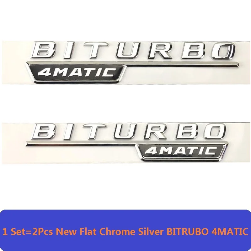 2Pcs BITURBO 4MATIC Плоская хромированная эмблема W204 W205, наклейка C200, C250, C300, C350, C63, автомобильная эмблема, эмблема, звезда, логотип, Эмблема для Mercedes Benz, AMG - Цвет: 2Pcs BITURBO 4MATIC