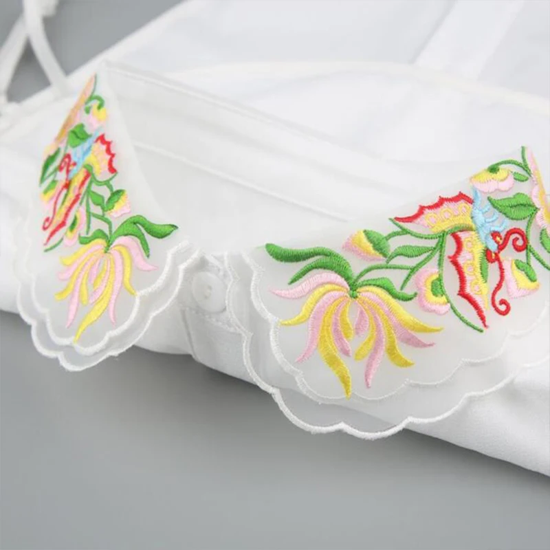 

Винтажный женский воротник, рубашка с фальшивым воротником, белый, с цветочной вышивкой