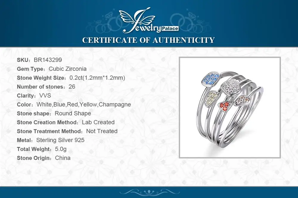 JewelryPalace мода многоцветный 4 шт. Stackbale кольцо наборы для ухода за кожей Твердые 925