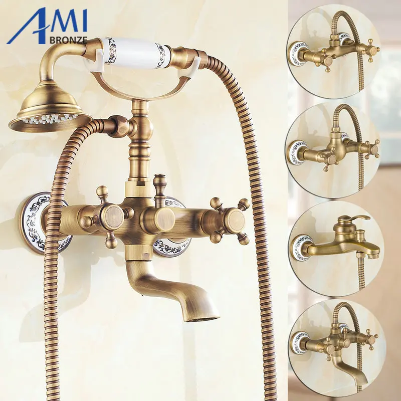 Античный матовый латунный Смеситель для ванной комнаты смеситель ванны