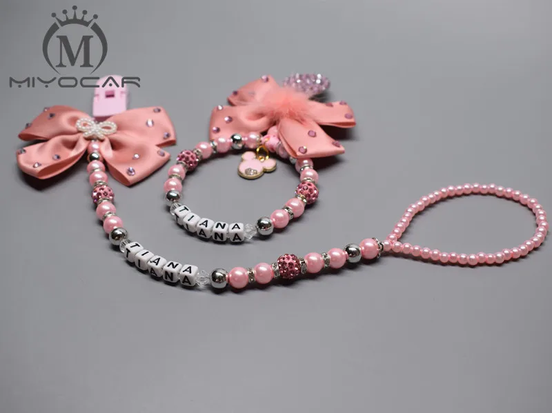 Set Персонализированная-любое имя набор Потрясающий Розовый bling коляска Шарм/коляска игрушка погремушки кровать игрушка погремушка соска клип держатель манекен клип - Цвет: Set