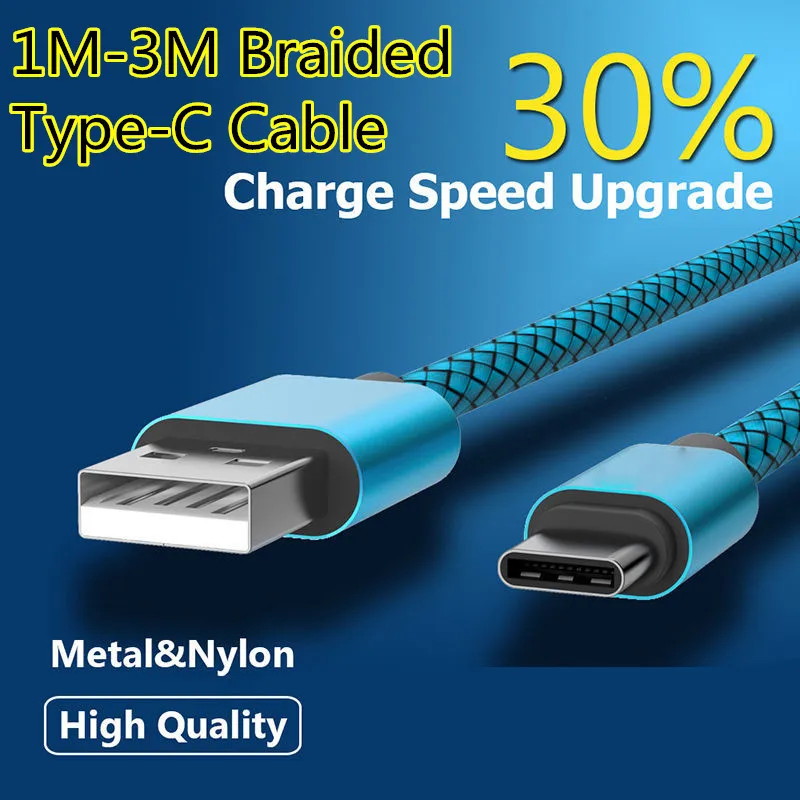 1 м/2 м/3 м многоцветный Новый Плетеный Quick Charge Тип USB C кабель Мобильный телефон