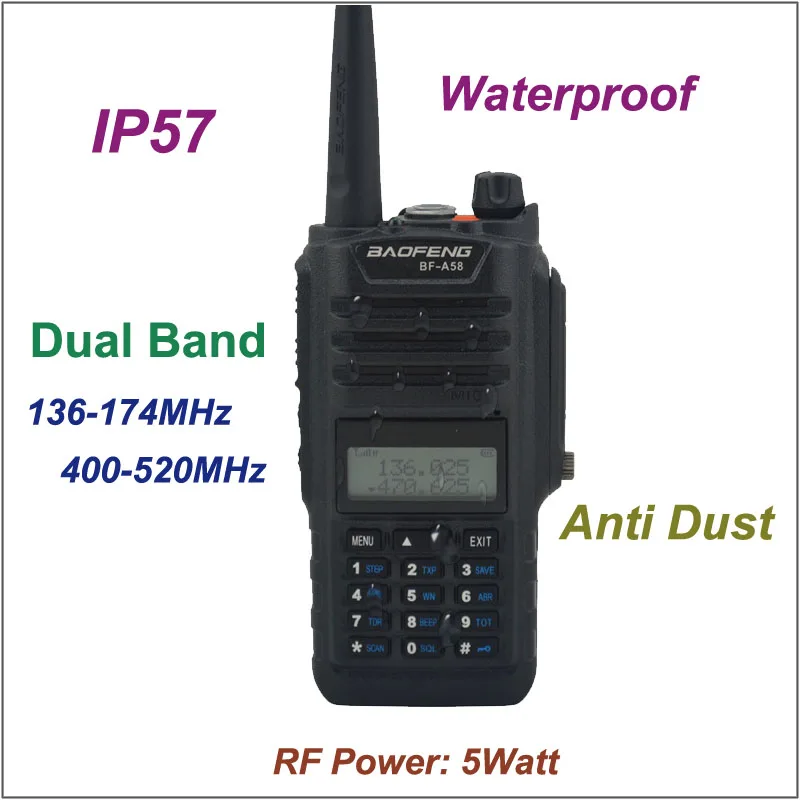 BAOFENG WALKIE TALKIE BF-A58 IP57 WATERPROOF ANTI DUST TWO WAY RADIO 136-174/ 400-520MHZ WATERPROOF radio WITH Free Earpiece