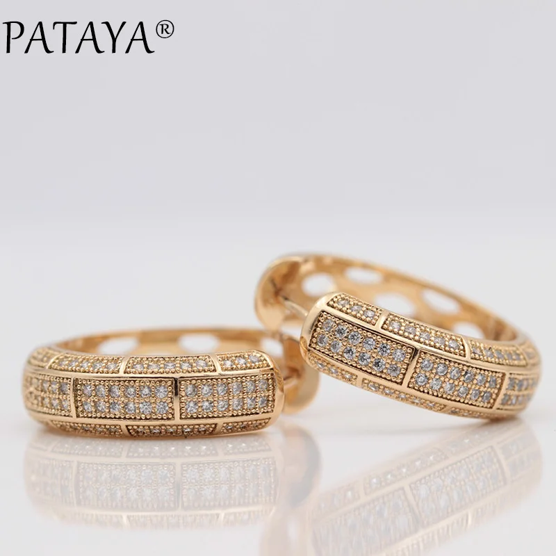 PATAYA, Новое поступление 585, розовое золото, микро-воск, инкрустация, натуральный циркон, висячие серьги, женские симметричные роскошные свадебные украшения
