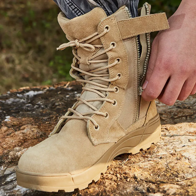 

Men Tactical Army Boots Military Desert Breathable Zipper Ankle Shoes Climbing Sport Shoes High Top Men Outdoor Hiking Boots