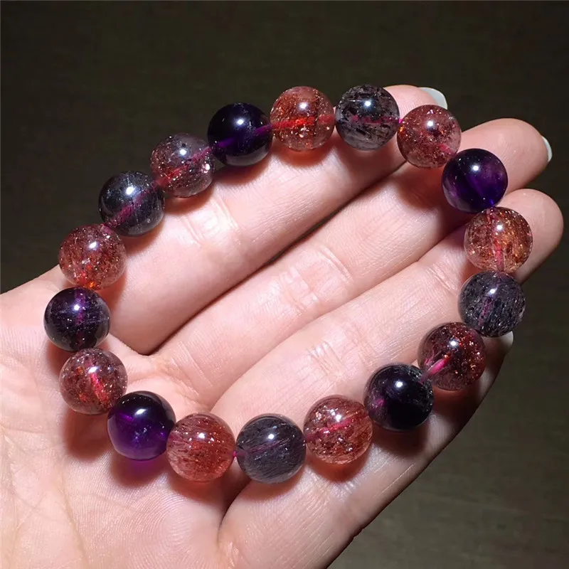 11 мм натуральный супер 7 Мелодия фиолетовый волос Rutilated Кварцевый браслет для