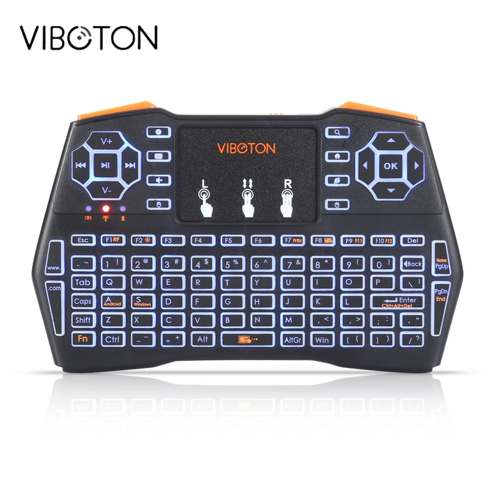VIBOTON i8 Plus, портативная мини беспроводная клавиатура с подсветкой, сенсорная панель для ТВ-бокса, игровая воздушная мышь, пульт дистанционного управления, русский, испанский