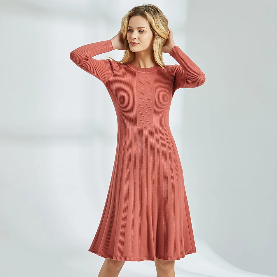 Autumn Winter Dress Casual Black Blue Female Knee Length Knitted Dresses Women Bodycon Long Sleeve Women's Sweater Dress