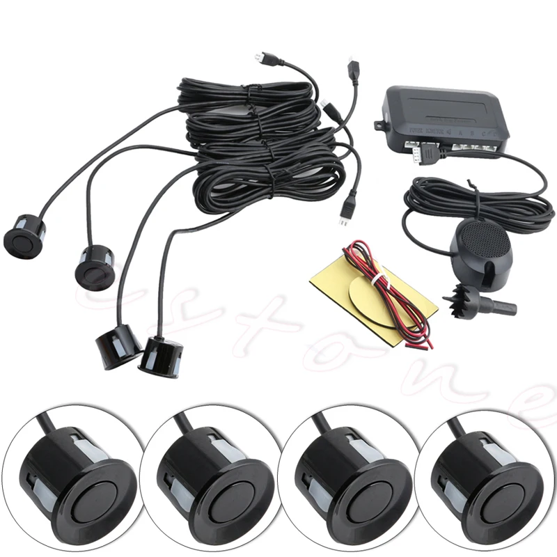

Parking 4 Sensors Car Reverse Backup Rear Buzzer Radar System Kit Sound Alarm