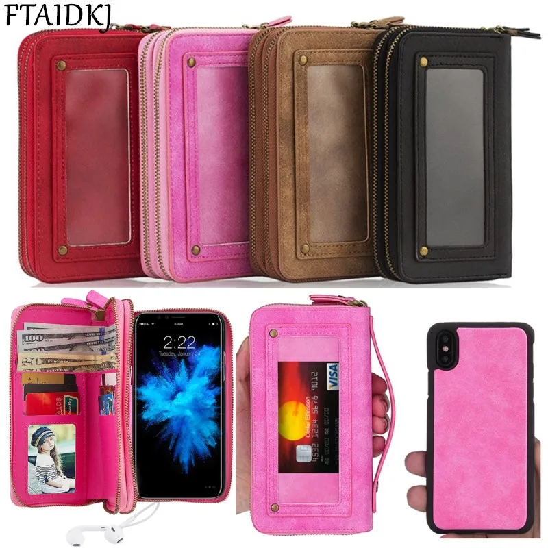 Роскошный кожаный чехол-кошелек на молнии для iPhone XS Max XR X 8 7 Plus