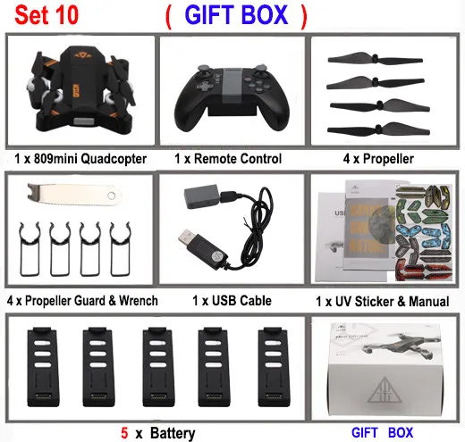 Set10 VISUO XS809MINI селфи Дрон с широким углом 2MP HD камера RC Дрон Профессиональный вертолет WiFi FPV RC Квадрокоптер VS XS809HW - Цвет: Set10