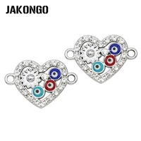 5pcs silver plated crystal evil eye heart connector for jewelry making bracelet findings diy accessories 23x16mm