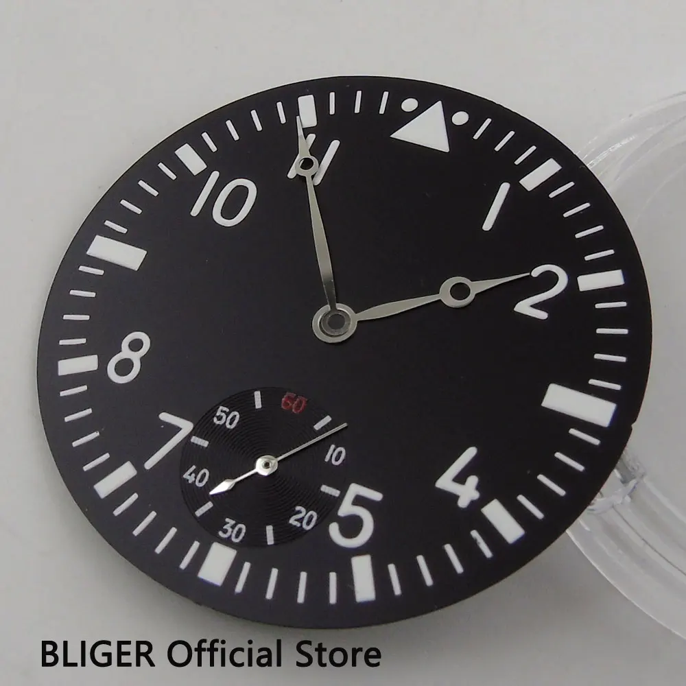 

Classic BLIGER 38.9mm Black Sterile Dial White Numerals Marks Watch Dial Fit For ETA 6498 Hand Winding Movement D62