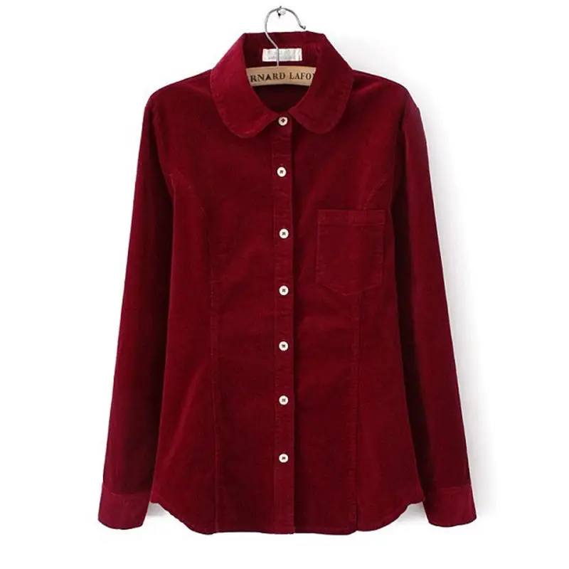 Wine red style 2 Вельветовая рубашка, Женская винтажная рубашка с длинным рукавом, блуза, Повседневная тонкая, размера плюс, женские топы, блузки, однобортная женская рубашка Q836 - Цвет: Wine red style 2