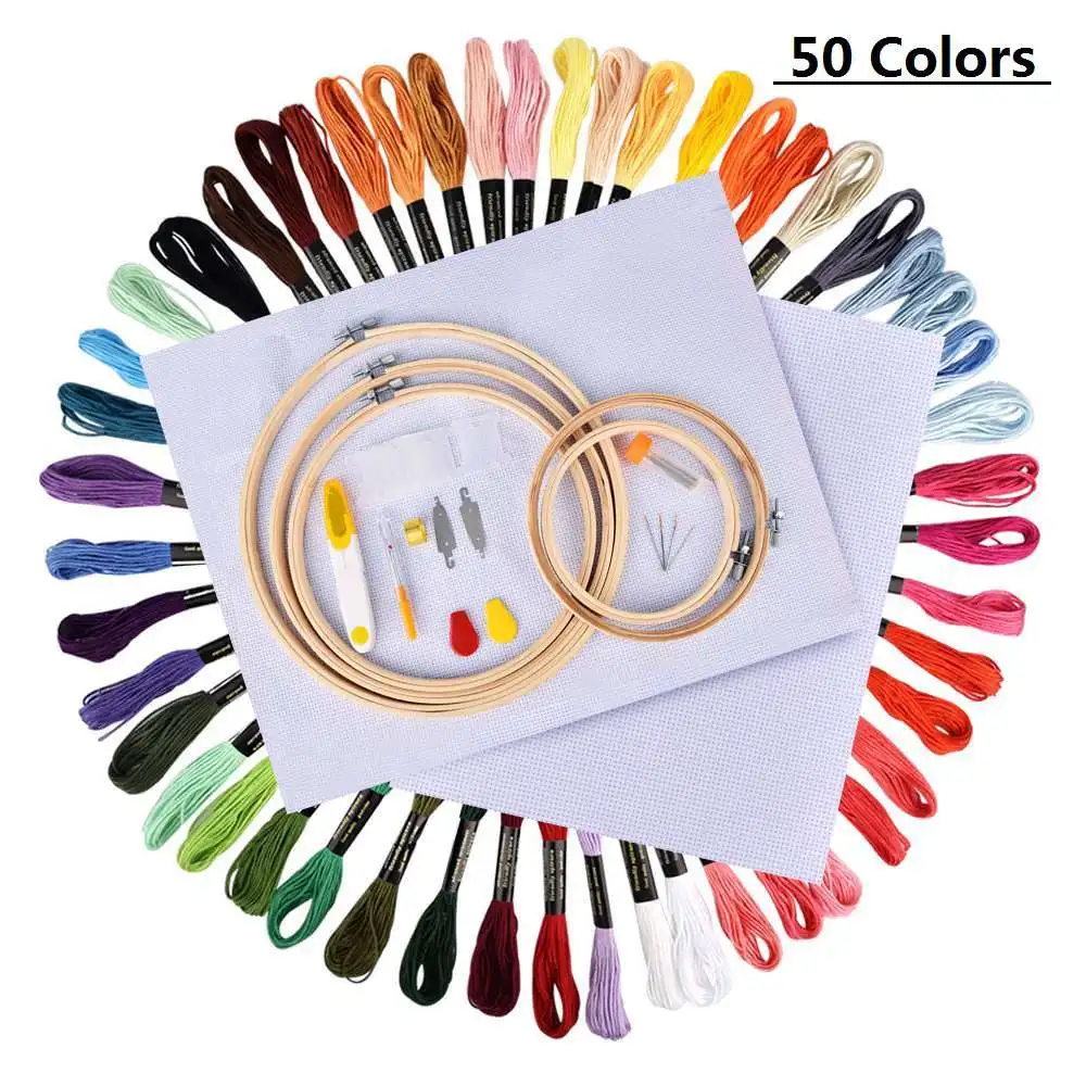 A Set(50 Colors) 50/100 цветные мотки, вышивка, нить для вышивки крестом, набор колец, набор для вязания, набор для рукоделия, аксессуары для шитья, рукоделие - Цвет: A Set(50 Colors)
