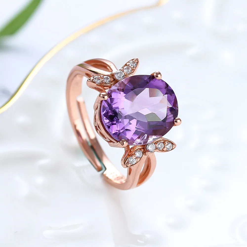 Модные 925 пробы серебро Природный аметист кольцо красивые Для женщин Jewelry высокое
