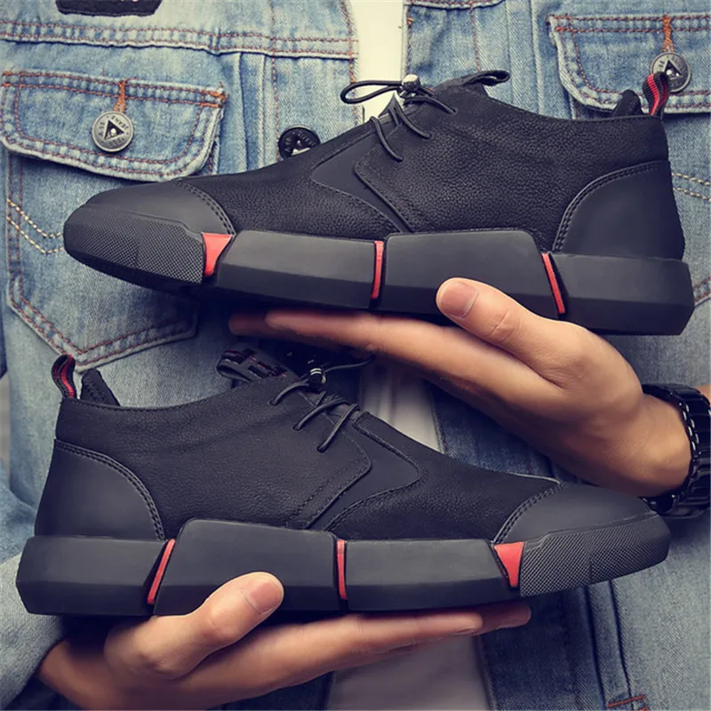 Shoes Men All Black England Style Casual Leather Breathable Fashion 2022 NEW High quality | Обувь