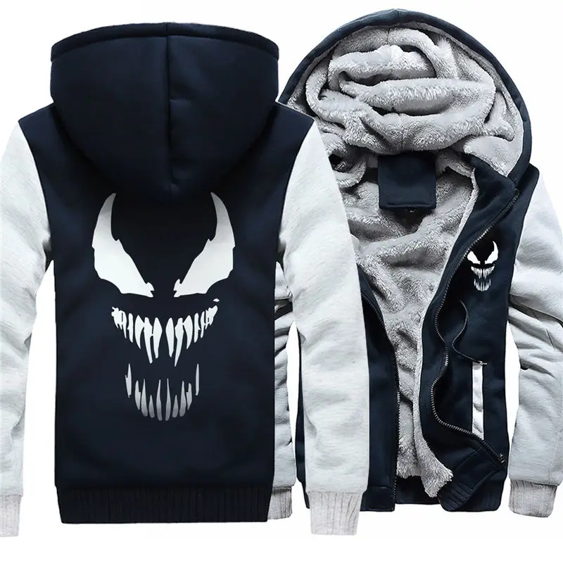 Зимние толстовки с капюшоном на молнии Venom куртки пуловеры мужские пальто