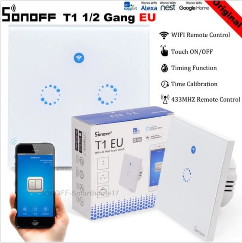 Настенный сенсорный светильник Sonoff T1 UK с Wi-Fi переключатель 1/2/3 Gang Touch/Wifi/433 RF/APP