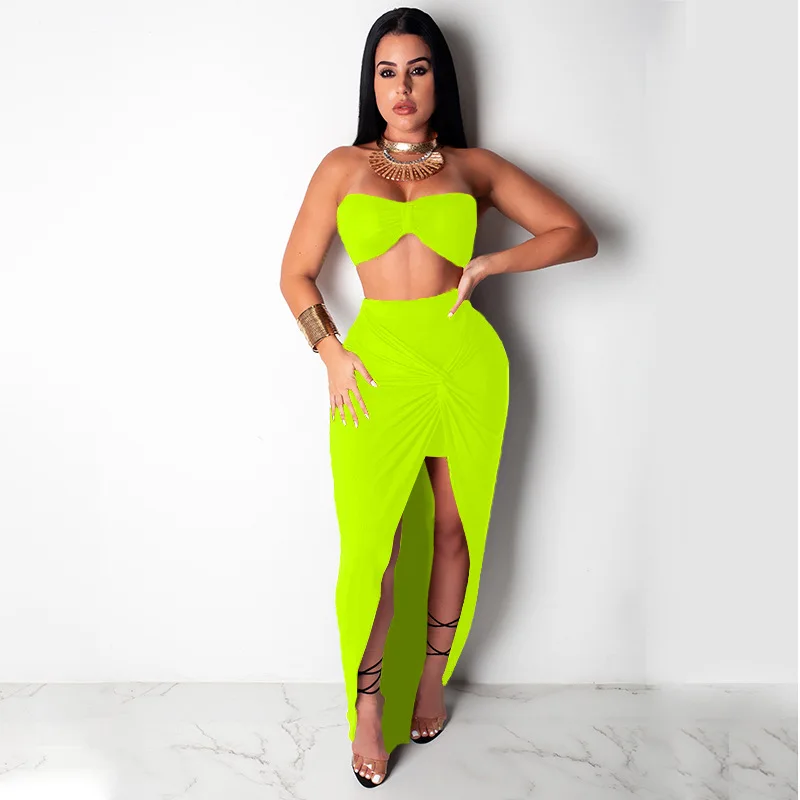 Неоново зеленый вечерний комплект из двух предметов женские комплекты