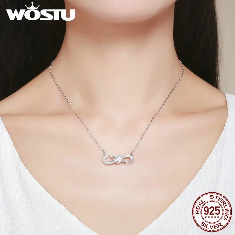 WOSTU подлинное серебро 925 пробы бесконечность любовь сердце Узелок ожерелье с