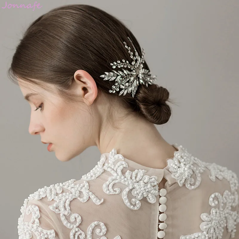 Jonnafe Fashion Silver Color Rhinestone Women Barrettes Bridal Hair Clip Comb Handmade Jewelry For Wedding Prom | Украшения и