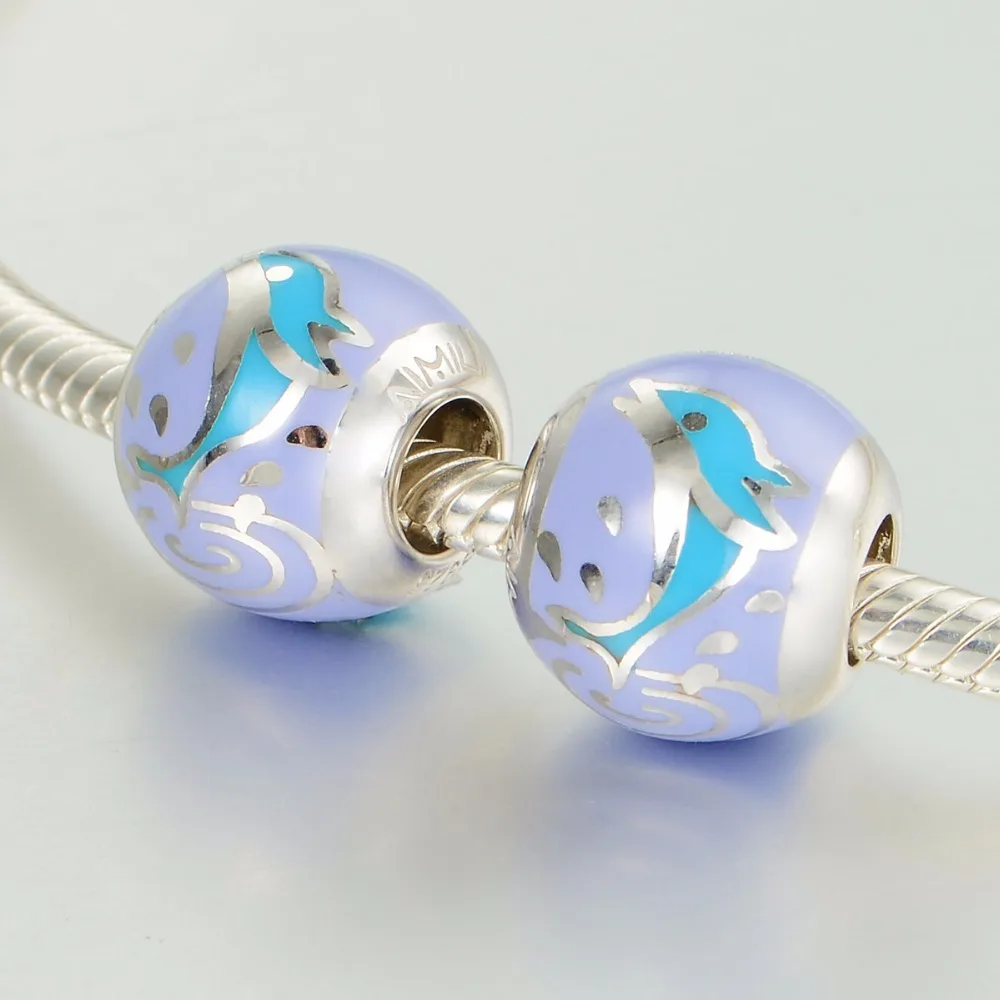 Ювелирные изделия из стерлингового серебра синий Дельфин серебро эмаль Шарм