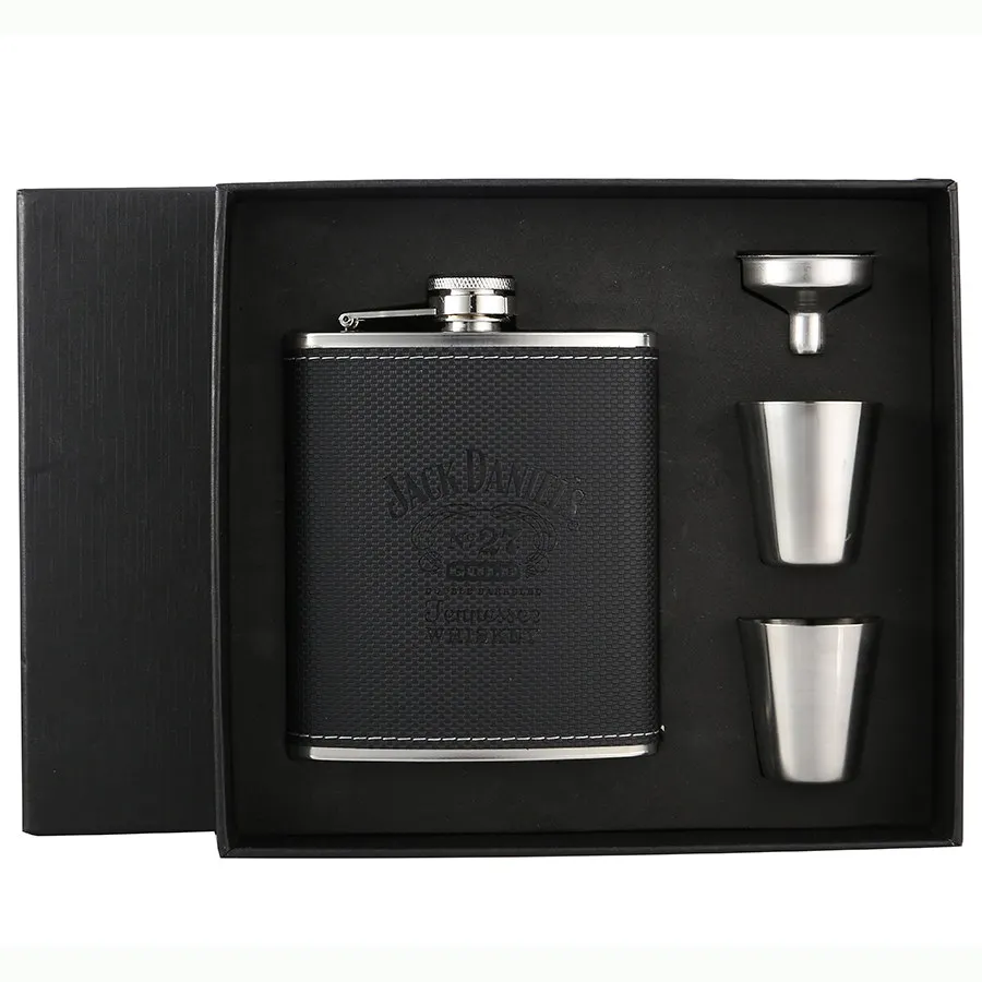 Black Jack Set BIUBIUTUA 7 унций роскошный из нержавеющей стали спирт хип набор фляг бутылка виски кожа кувшин вино подарок фляга набор мини-колба для мужчин - Цвет: Black Jack Set