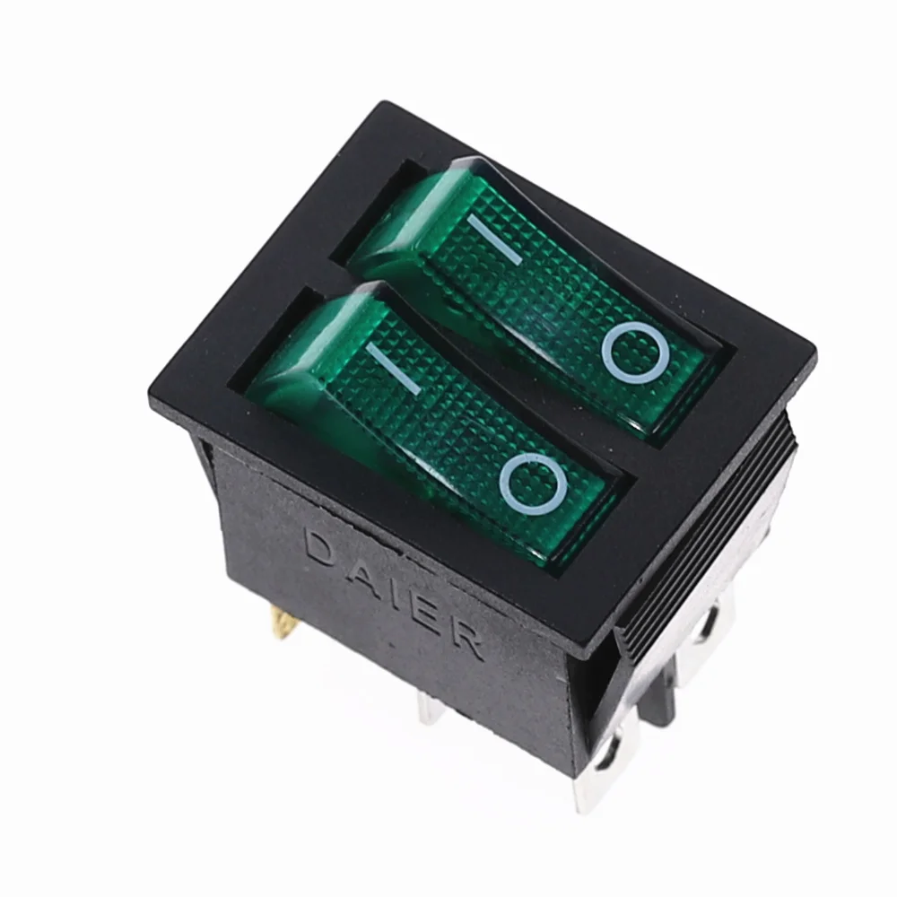 Green KCD2 двойной лодочный клавишный выключатель 6 Pin ВКЛ-ВЫКЛ с зелеными красными светильник 20A 125VAC/16A 250V - Цвет: Green