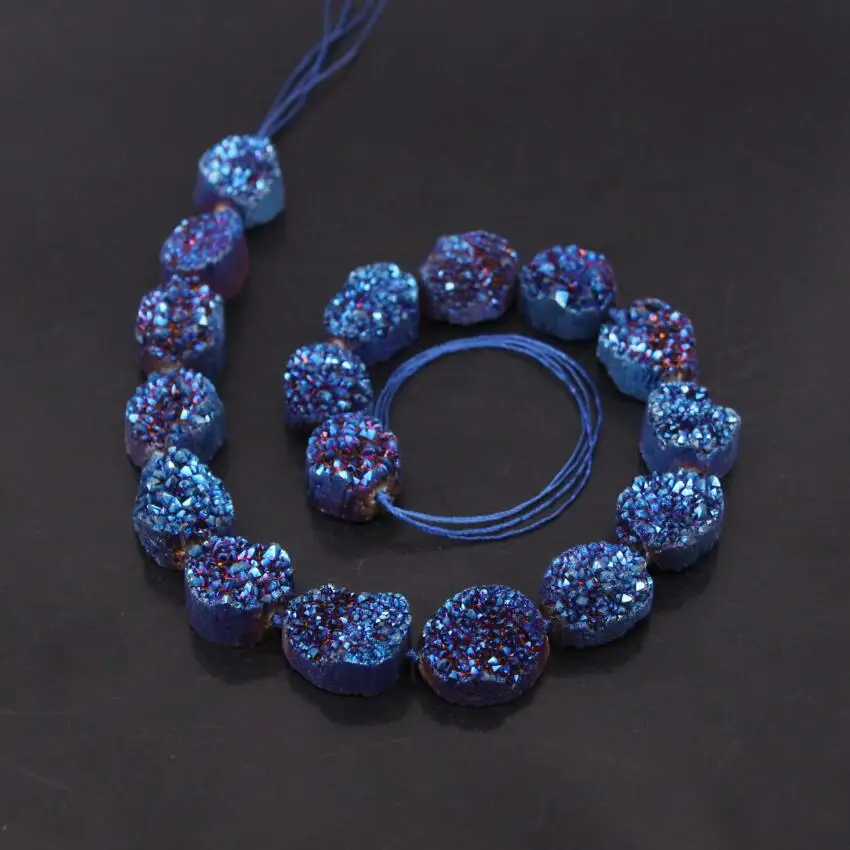 Approx17Pcs/нитка синий титан натуральный кристалл кварц круглые подвески