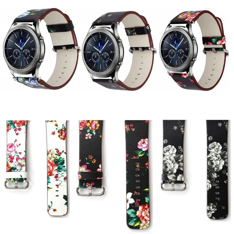 Кожаный ремешок с цветком для samsung galaxy watch 46 браслет gear 2 s3 Zenwatch 1 Ticwatch pro Huami amazfit s/1