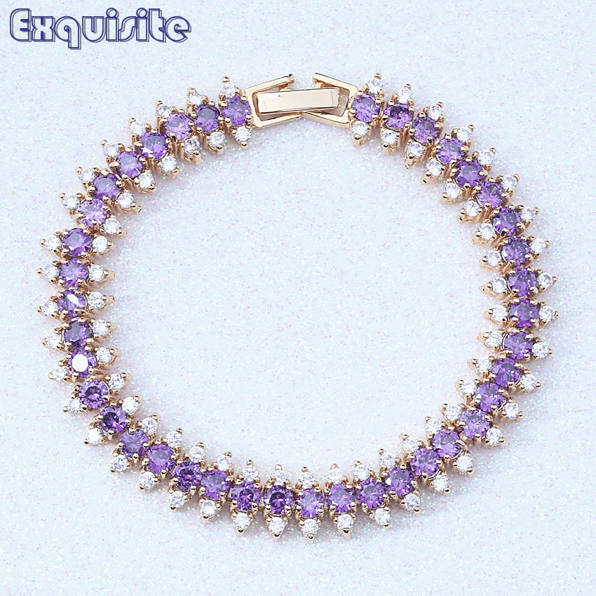 Женский браслет с австрийским кристаллом изысканный золотого цвета фиолетовыми