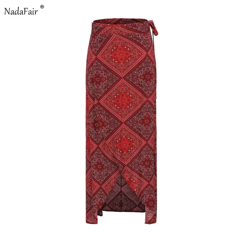 FSDA богемная Женская длинная юбка с разрезом сбоку и принтом на шнуровке бантом