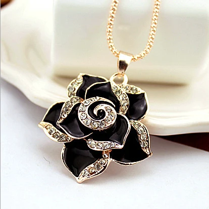 Трехмерное длинное ожерелье из сплава двойной Camellia (76 см)|long necklace|necklace longnecklace necklace