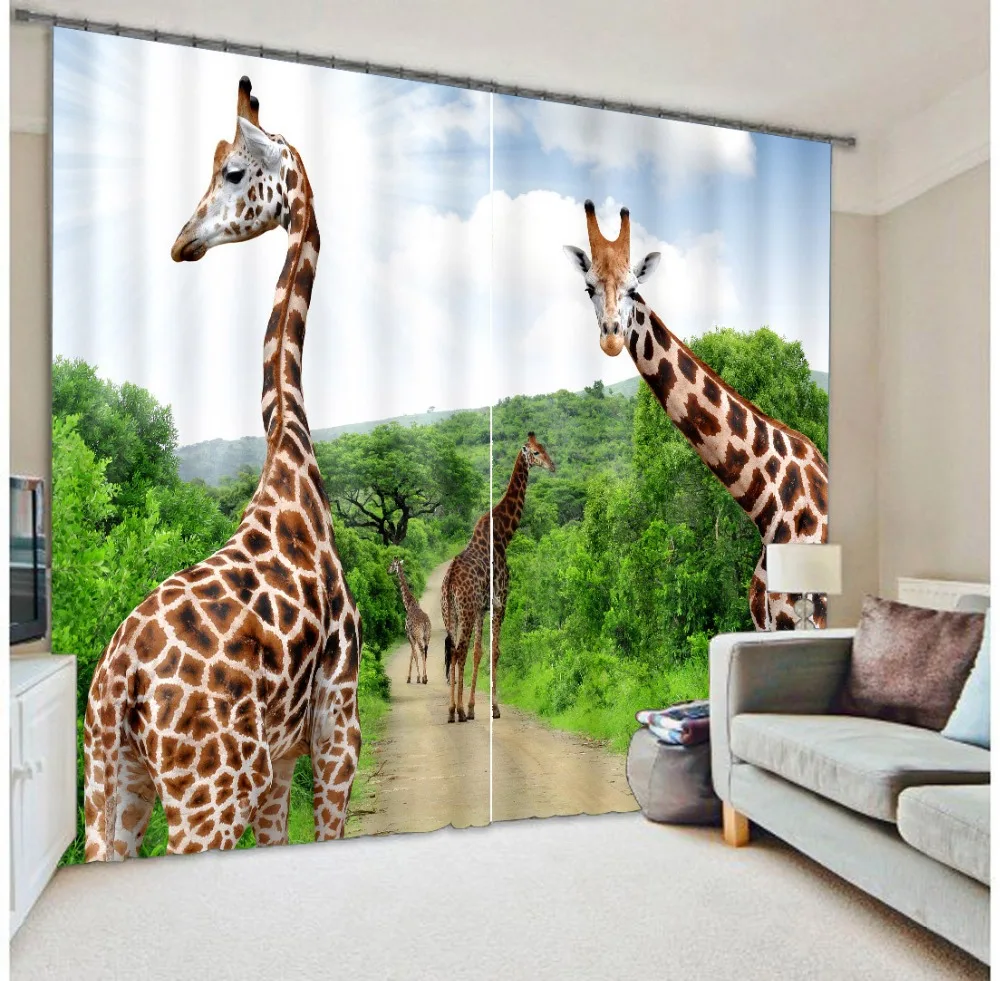 

Custom European mordon Style Top Quality Animal window curtains 3D Giraffe window curtain living room Coconut trees