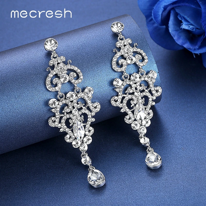 Mecresh Хрустальная люстра свадебные Висячие Серьги серебряного цвета Стразы