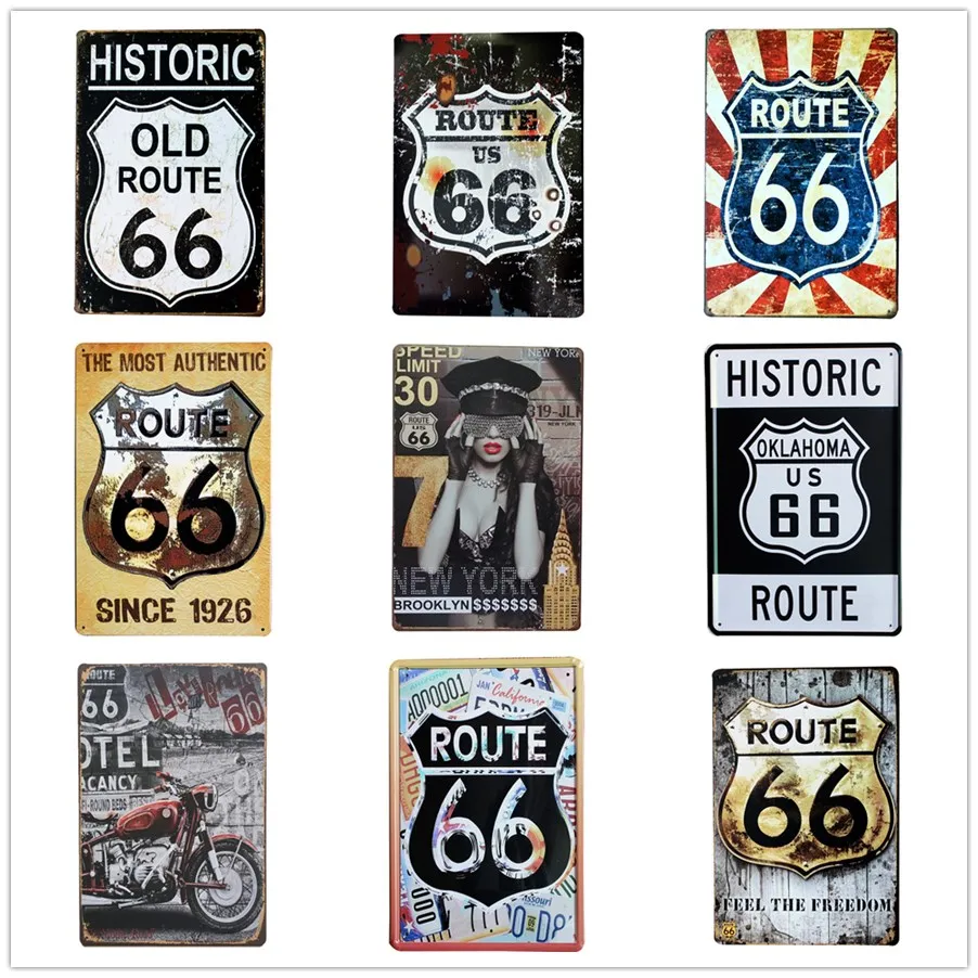 Ретро Настенный декор оловянные знаки Route 66 старинная дорога декоративные