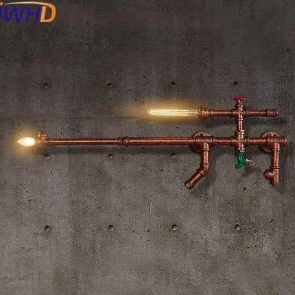

IWHD American Style Loft Vintage Wall Lamp Retro Iron Wall Sconce Creative Water Pipe Wall Light Fixtures tairway Lighting