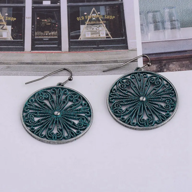 Женские этнические круглые серьги DOUVEI старинные богемные в виде цветка летние