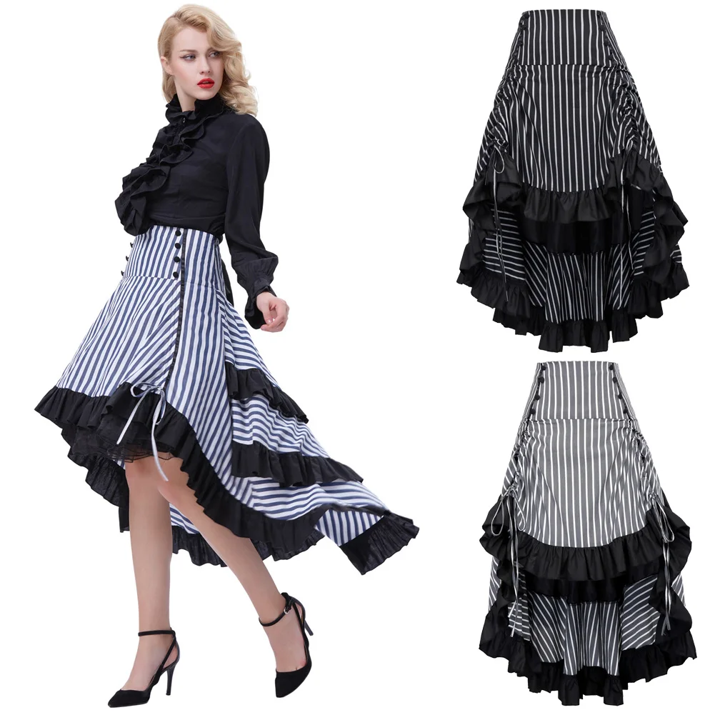 Belle Poque стимпанк юбка лето осень женская сексуальная полосатая Асимметричная