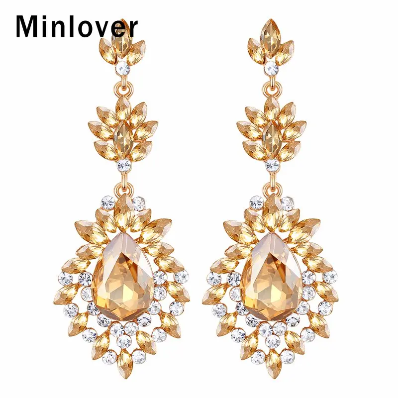 Золотой цвет Minlover камни в форме капли цветок висячие серьги для женщин свадебный Серебряный/золотой цвет свадебные висячие серьги украшения для выпускного MEH1102 - Окраска металла: Золотой цвет