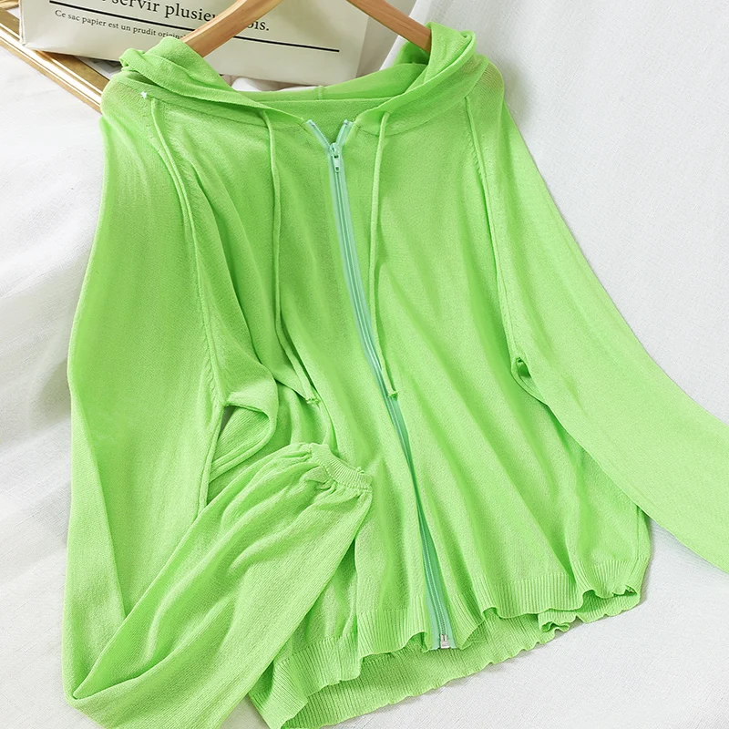 

Hooded Cardigan Women 2019 Spring Autumn New Candy colors Casual Jacket Ladies Tops Thin summer Sun protection shirt