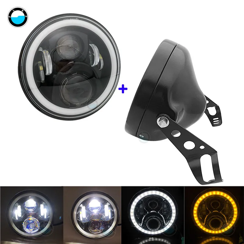 60W black set B 7 дюймов 60 Вт точка SAE E9 мотоцикл фары с углом глаз светодиодные фары 7 дюймов корпус ведро отделка кольцо - Цвет: 60W black set B