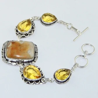 

Jaspers & Citrines Silver Overlay on Copper Bracelet , 20 cm, B1858
